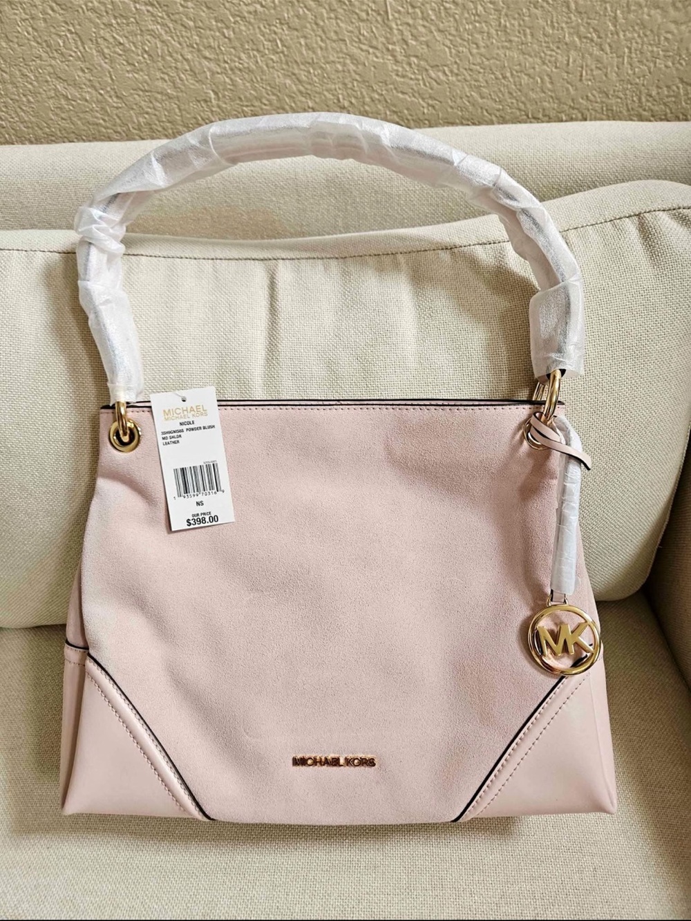 Michael Kors Blush Pink Leather Shoulder Bag with Gold Accent